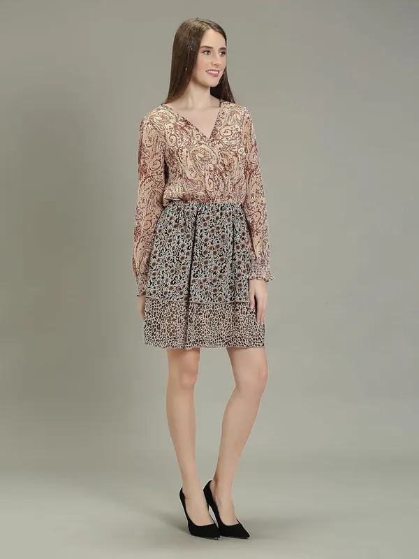 Brown_Comfortable_&_Flexible_Fit_Georgette_Short_Midi_Dress_For_Women