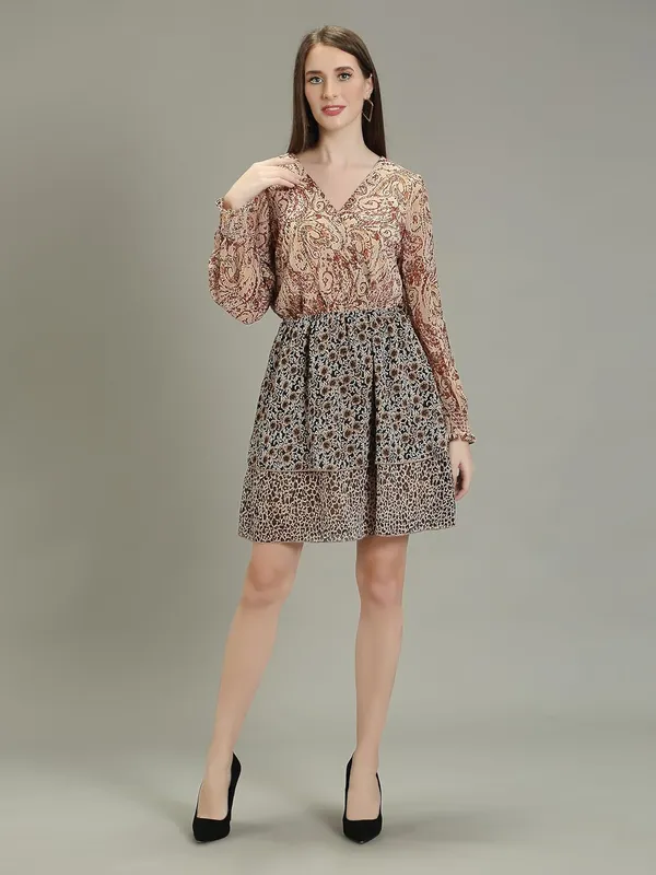 Brown_Comfortable_&_Flexible_Fit_Georgette_Short_Midi_Dress_For_Women