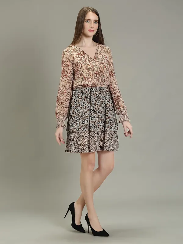 Brown_Comfortable_&_Flexible_Fit_Georgette_Short_Midi_Dress_For_Women