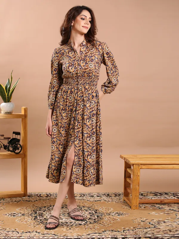 Kalamkari_Print_Rayon_Calf_Length_Midi_Dress_For_Women