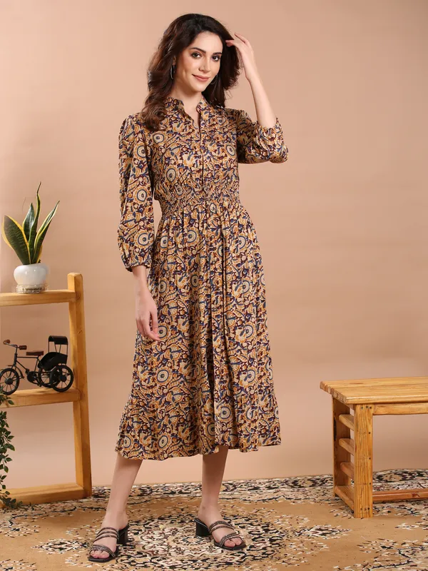 Kalamkari_Print_Rayon_Calf_Length_Midi_Dress_For_Women