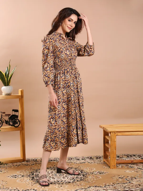 Kalamkari_Print_Rayon_Calf_Length_Midi_Dress_For_Women