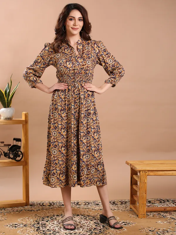 Kalamkari_Print_Rayon_Calf_Length_Midi_Dress_For_Women
