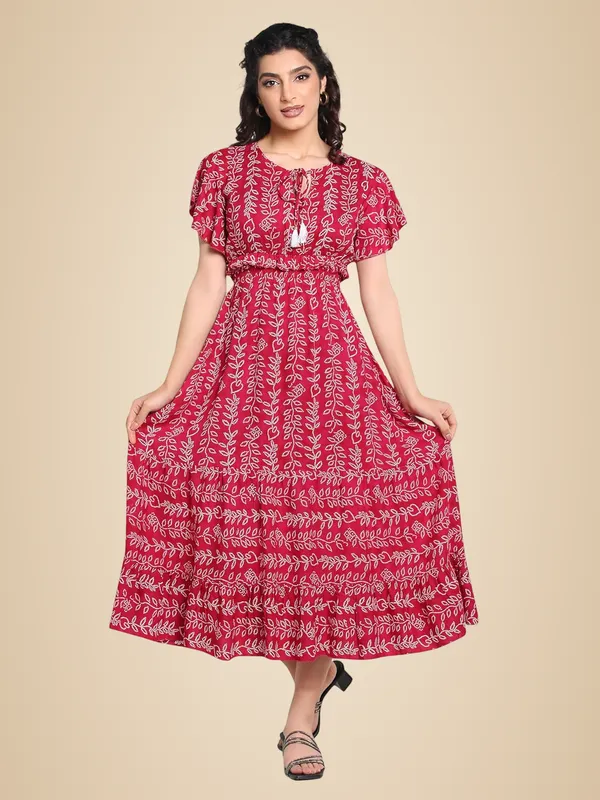 Pink_Round_Neck_Dori_Rayon_One_Piece_Midi_Dress_For_Women