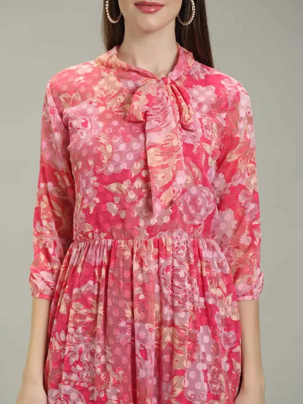 Pink_Comfortable_&_Flexible_Fit_Georgette_Short_Midi_Dress_For_Women