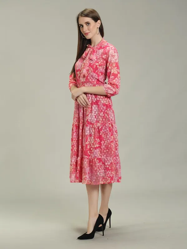 Pink_Comfortable_&_Flexible_Fit_Georgette_Short_Midi_Dress_For_Women