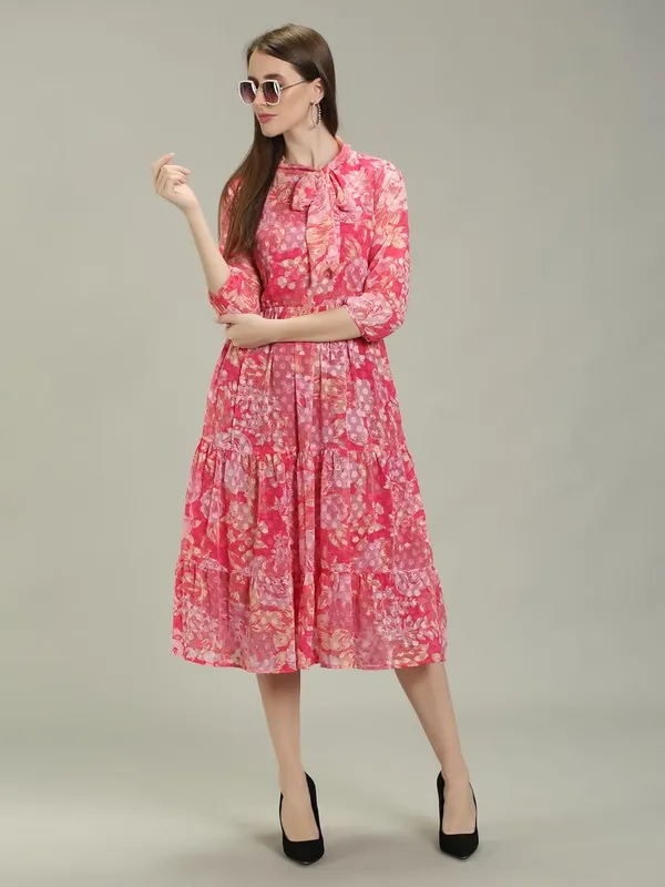 Pink_Comfortable_&_Flexible_Fit_Georgette_Short_Midi_Dress_For_Women