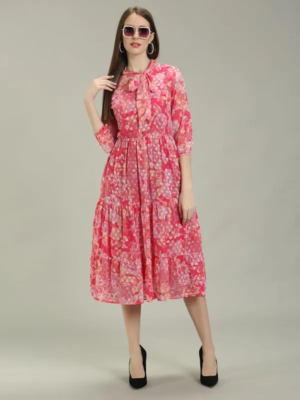Pink_Comfortable_&_Flexible_Fit_Georgette_Short_Midi_Dress_For_Women