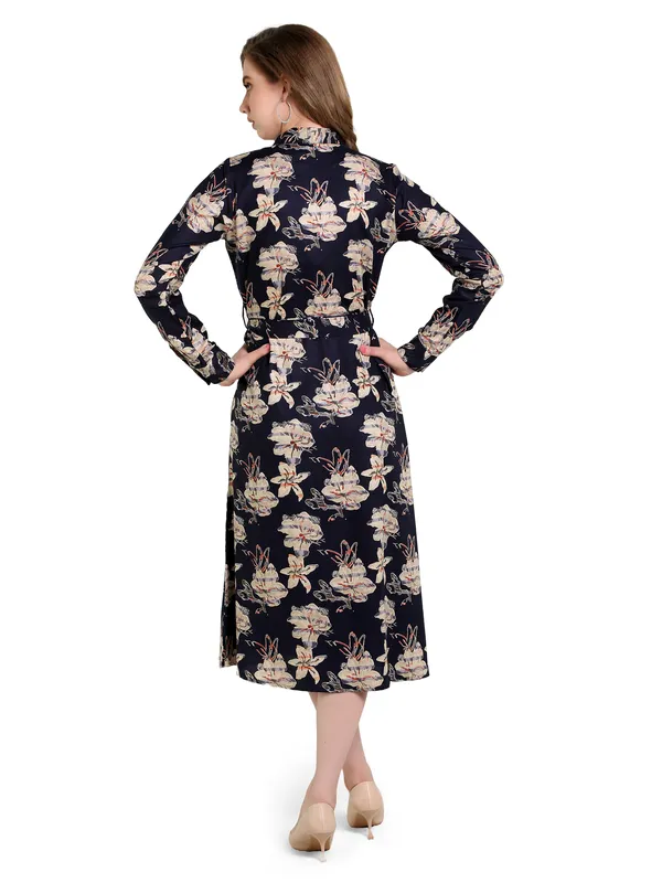 Navy_Blue_Floral_Reyon_Long_One_Piece_Midi_Dress_For_Women
