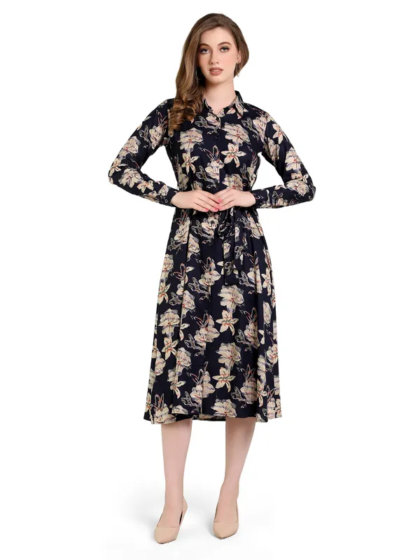 Navy_Blue_Floral_Reyon_Long_One_Piece_Midi_Dress_For_Women