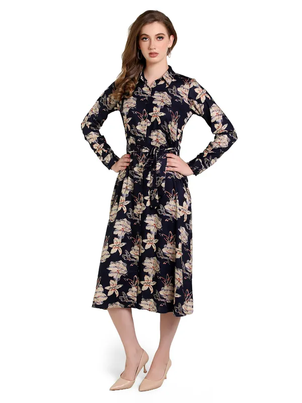 Navy_Blue_Floral_Reyon_Long_One_Piece_Midi_Dress_For_Women