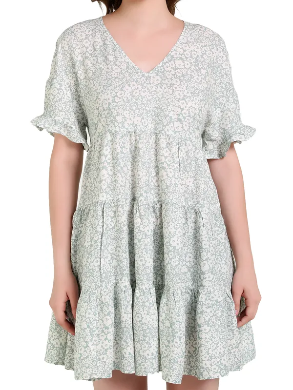Pastal_Green_Tinyprint_Floral_Viscose_One_Piece_Midi_Dress_For_Women