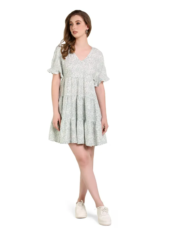 Pastal_Green_Tinyprint_Floral_Viscose_One_Piece_Midi_Dress_For_Women