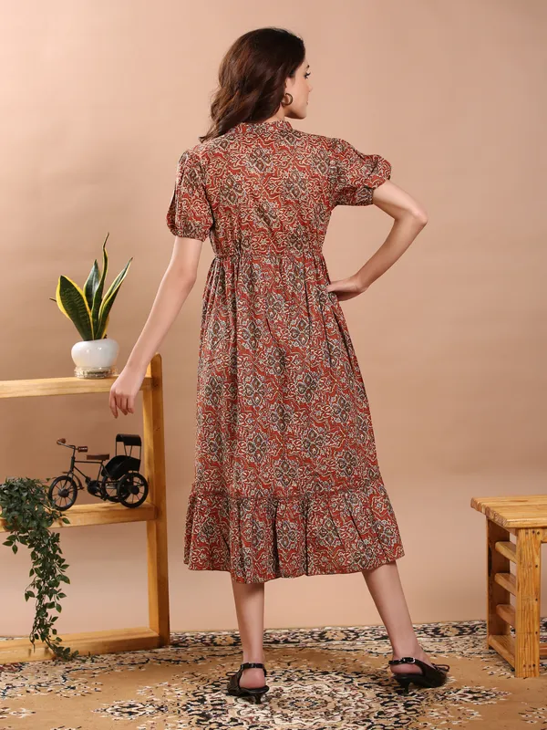Rust_Cambric_Cotton_Midi_Dress_For_Women