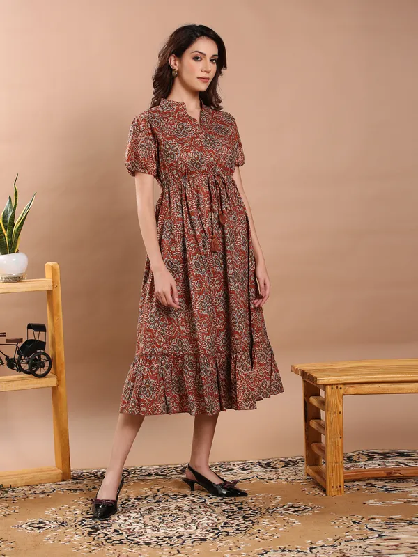 Rust_Cambric_Cotton_Midi_Dress_For_Women