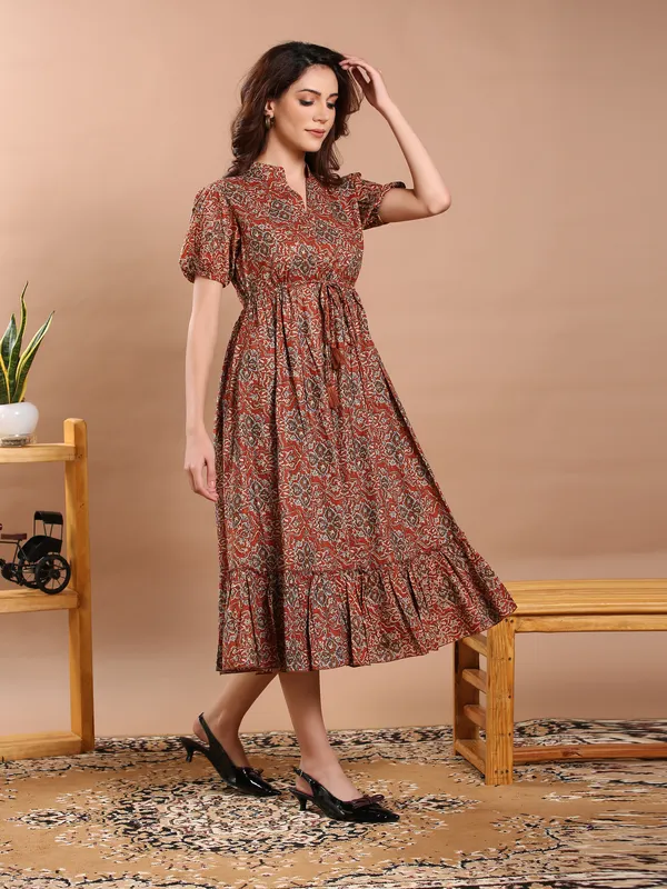 Rust_Cambric_Cotton_Midi_Dress_For_Women