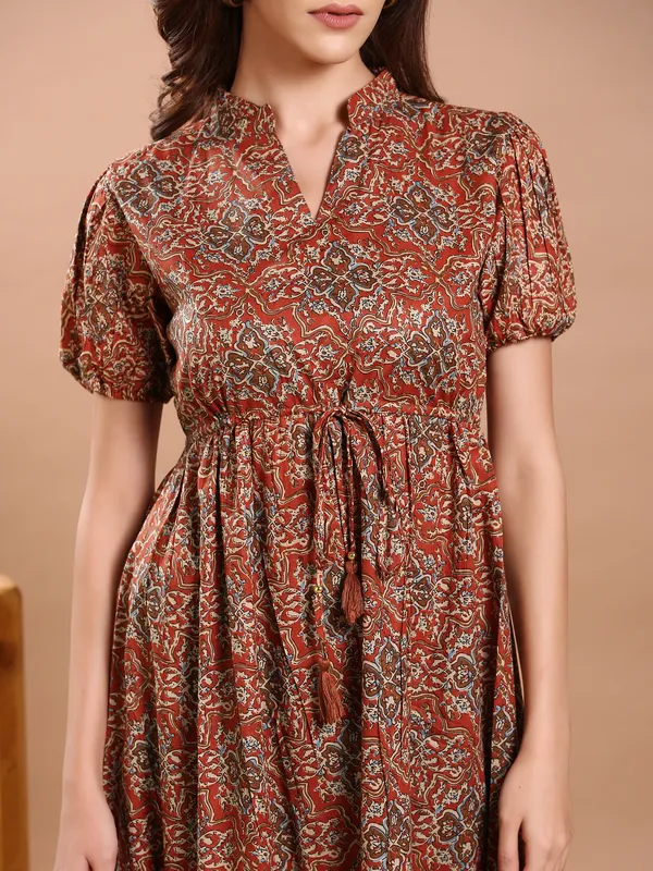 Rust_Cambric_Cotton_Midi_Dress_For_Women