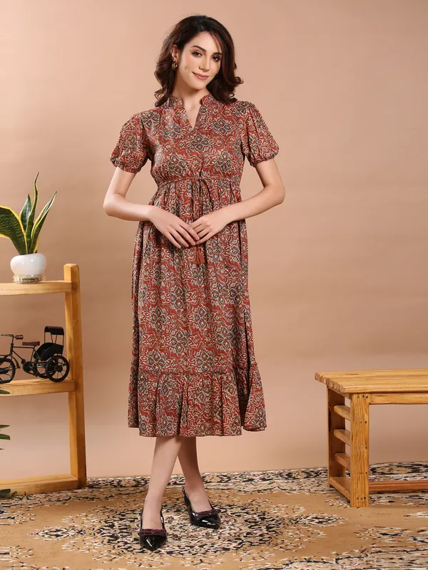 Rust_Cambric_Cotton_Midi_Dress_For_Women