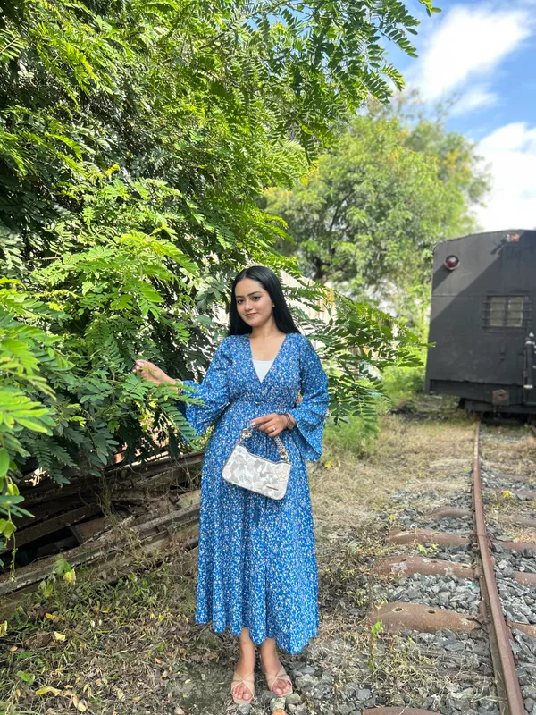 Teal_Blue_Calf_Length_Midi_Dress_For_Women
