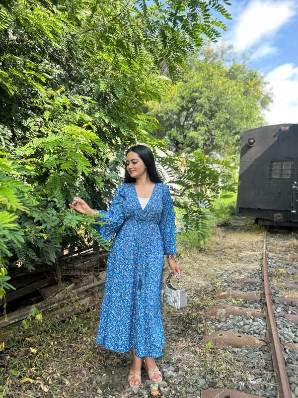 Teal_Blue_Calf_Length_Midi_Dress_For_Women