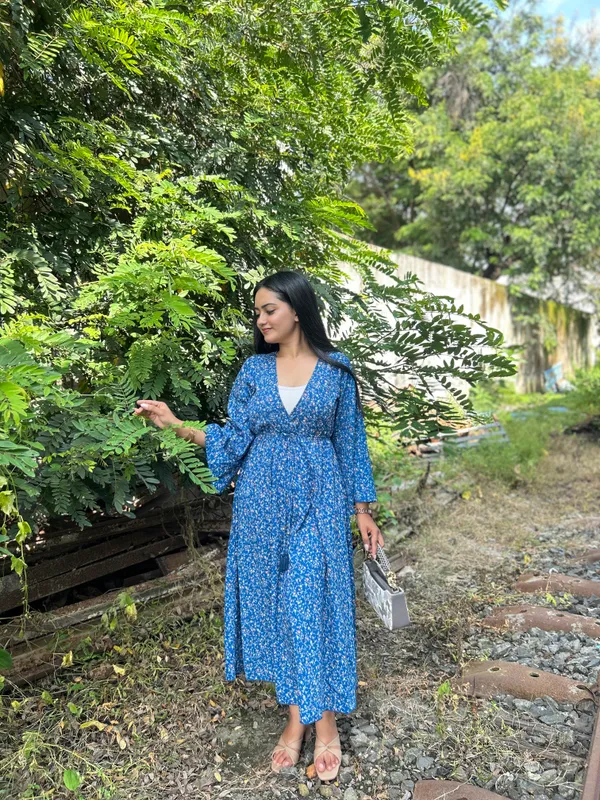 Teal_Blue_Calf_Length_Midi_Dress_For_Women