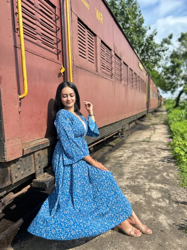 Teal_Blue_Calf_Length_Midi_Dress_For_Women