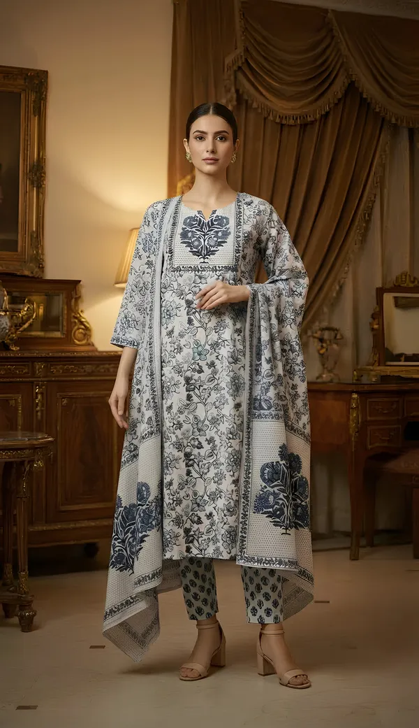 White_Printed_Kurti-Set_With_Duppata
