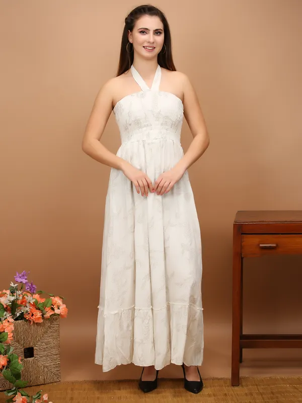 White_Rayon_Halter_Neck_Midi_Dress_For_Women