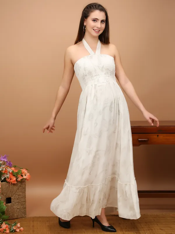 White_Rayon_Halter_Neck_Midi_Dress_For_Women