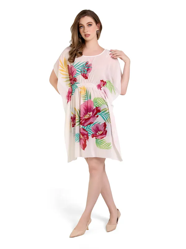 White_With_Colourful_Floral_Kaftan_Dress_For_Women