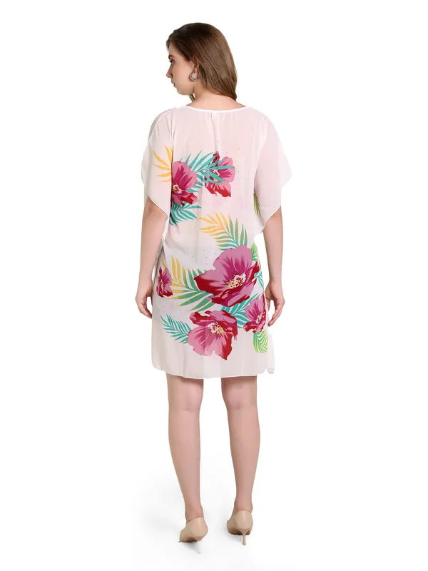 White_With_Colourful_Floral_Kaftan_Dress_For_Women