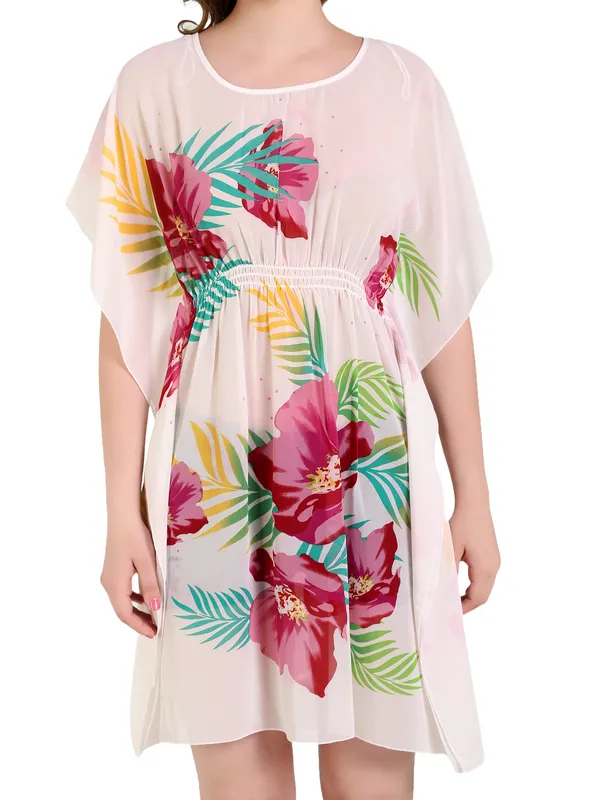 White_With_Colourful_Floral_Kaftan_Dress_For_Women