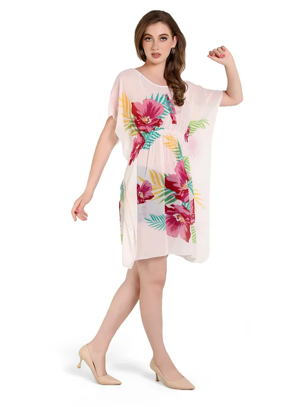 White_With_Colourful_Floral_Kaftan_Dress_For_Women