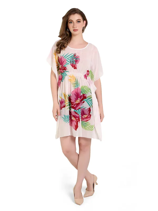 White_With_Colourful_Floral_Kaftan_Dress_For_Women