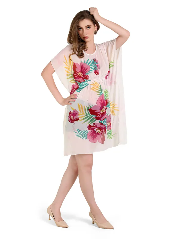 White_With_Colourful_Floral_Kaftan_Dress_For_Women