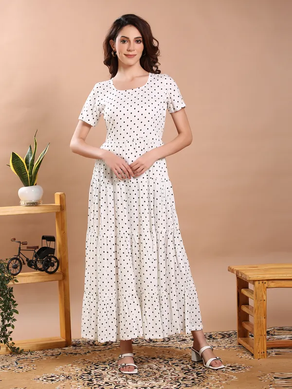 White_&_Black_Polka_Dote_Midi_Dress_For_Women