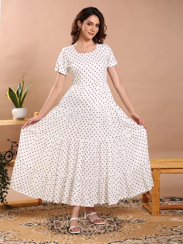 White_&_Black_Polka_Dote_Midi_Dress_For_Women