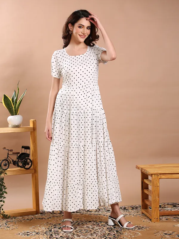 White_&_Black_Polka_Dote_Midi_Dress_For_Women