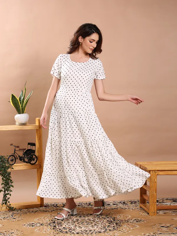 White_&_Black_Polka_Dote_Midi_Dress_For_Women