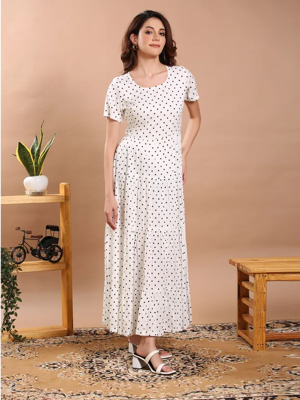 White_&_Black_Polka_Dote_Midi_Dress_For_Women
