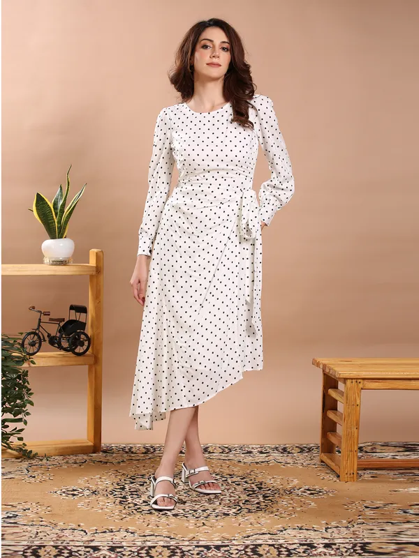 White_&_Black_Polka_One_Piece_Midi_Dress_For_Women