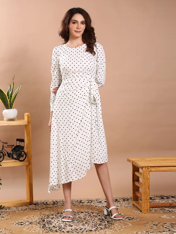 White_&_Black_Polka_One_Piece_Midi_Dress_For_Women