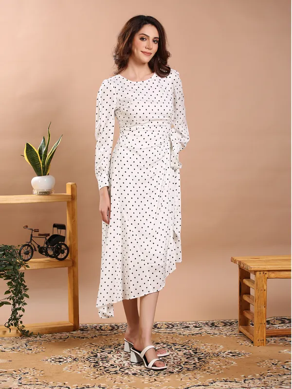 White_&_Black_Polka_One_Piece_Midi_Dress_For_Women