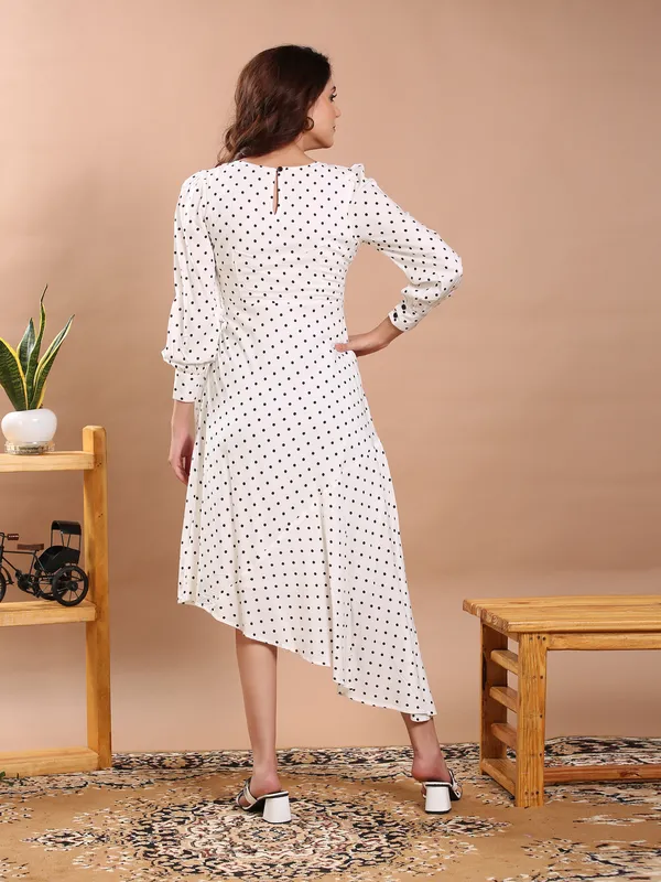 White_&_Black_Polka_One_Piece_Midi_Dress_For_Women