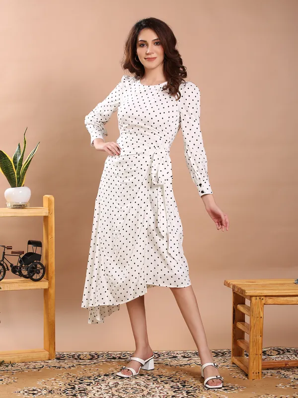 White_&_Black_Polka_One_Piece_Midi_Dress_For_Women