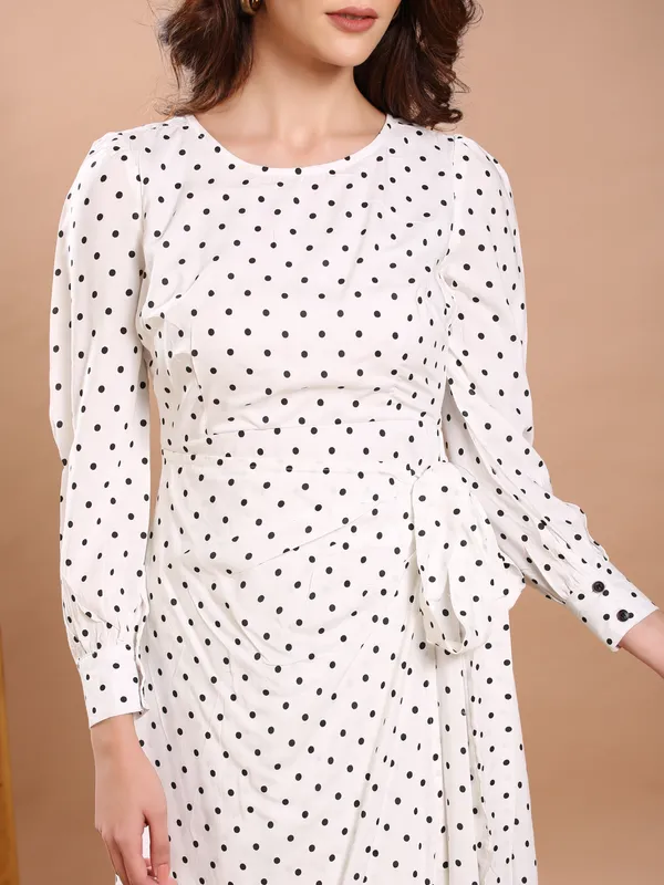 White_&_Black_Polka_One_Piece_Midi_Dress_For_Women