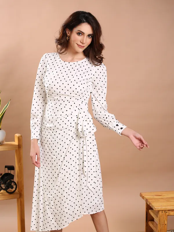 White_&_Black_Polka_One_Piece_Midi_Dress_For_Women