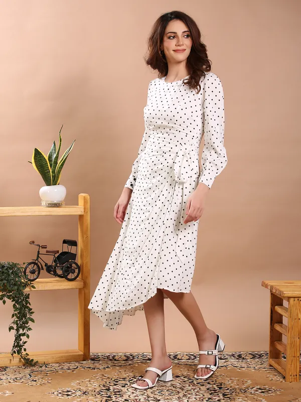 White_&_Black_Polka_One_Piece_Midi_Dress_For_Women