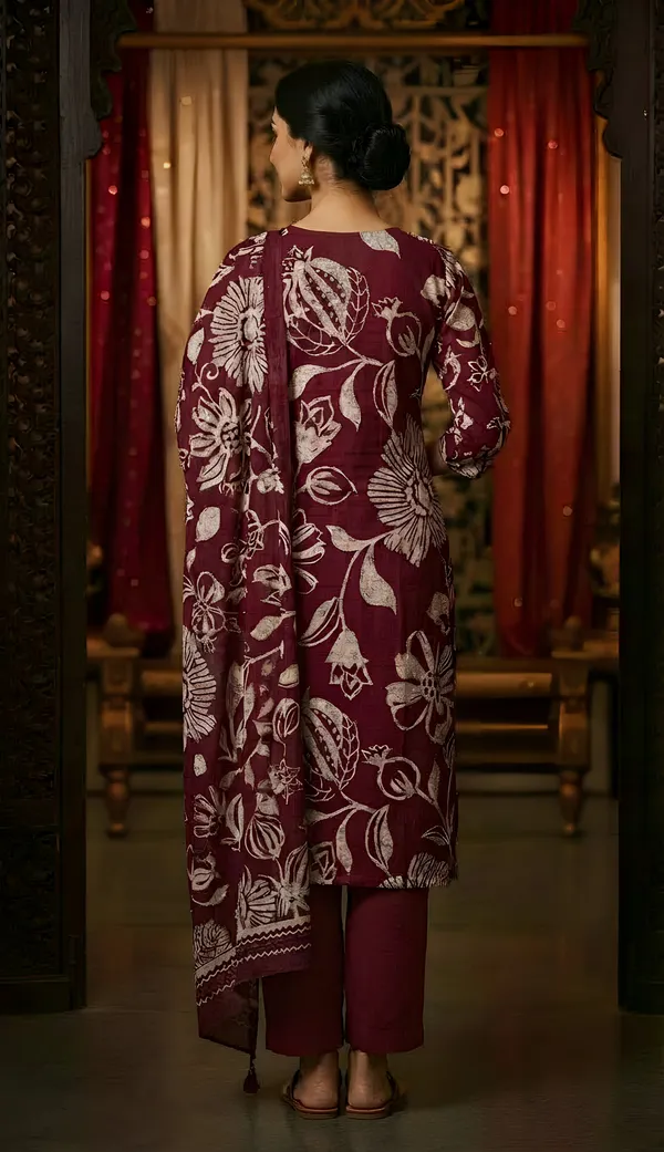 Wine_Cotton_Kurti-Set_With_Mul_Duppata