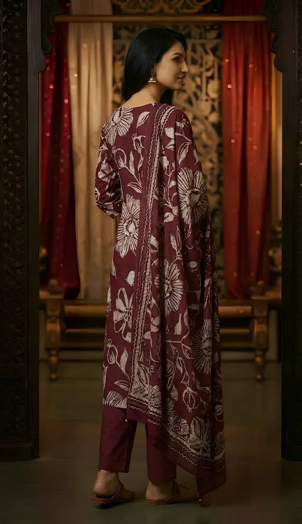 Wine_Cotton_Kurti-Set_With_Mul_Duppata